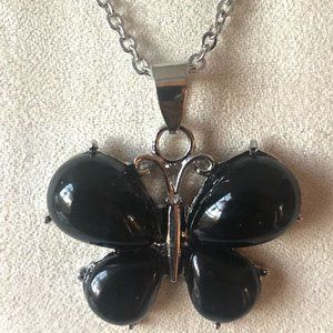 Black Obsidian Butterfly Pendant Necklace